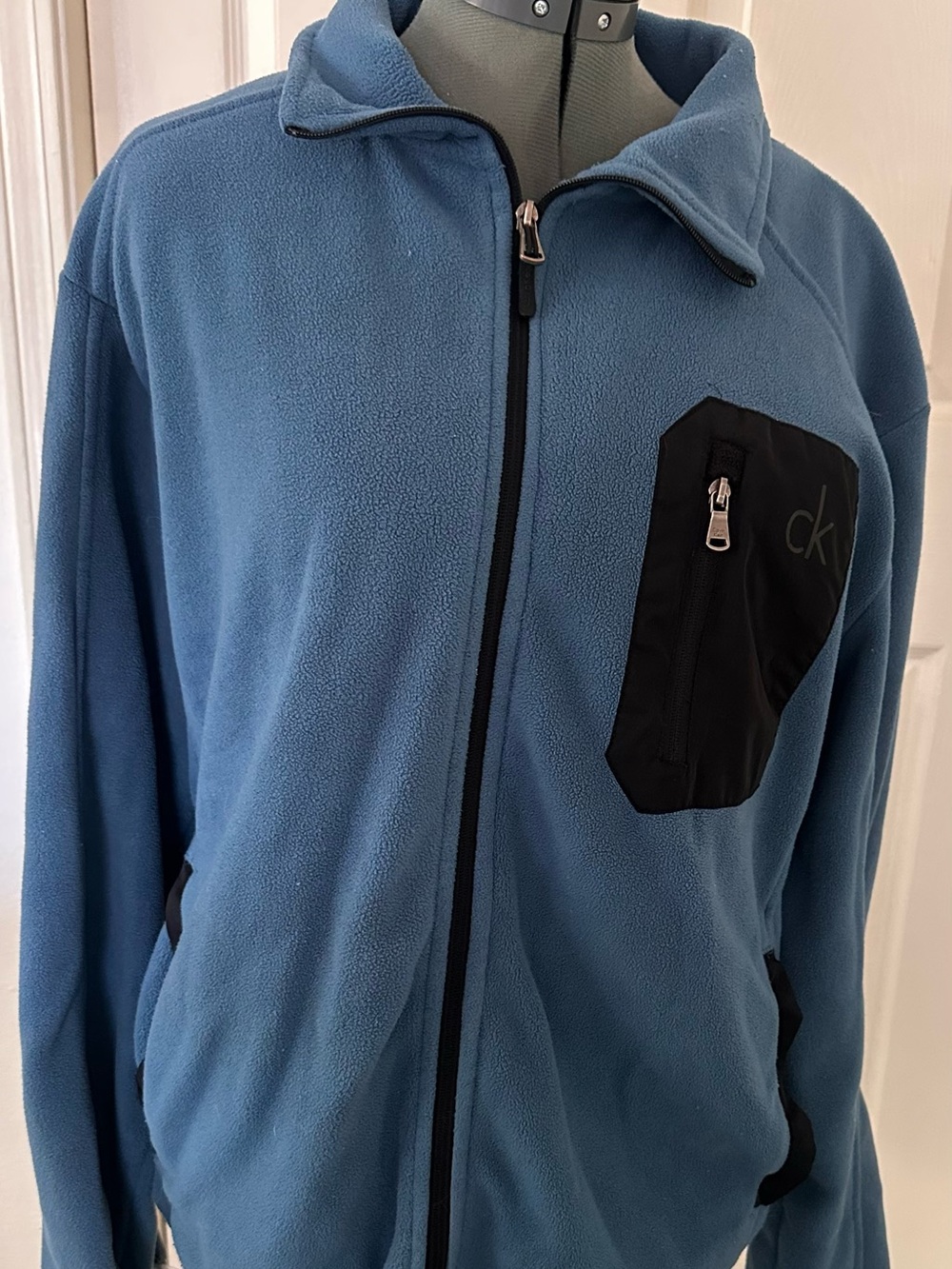Calvin Klein Dusty Blue Fleece Jacket with Black Chest Pocket